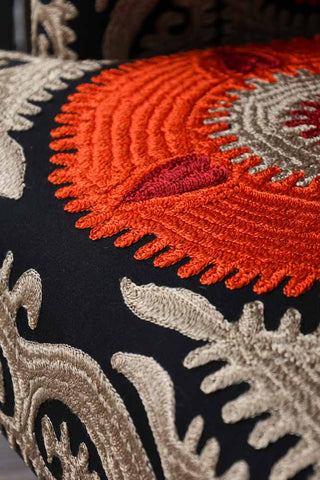 Close-up image of the seat on the Embroidered Folk Pattern Armchair