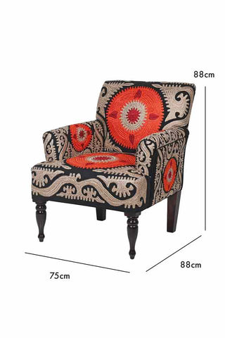 Dimension image of the Embroidered Folk Pattern Armchair