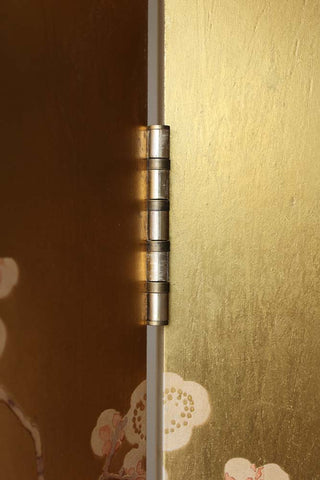 Image showing the outside of the hinge on the Exquisite Gold & Pink Blossom Folding Room Divider