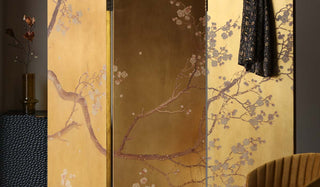 Landscape image of the Exquisite Gold & Pink Blossom Folding Room Divider