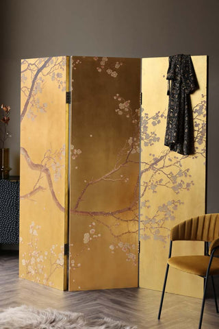 Image of the Exquisite Gold & Pink Blossom Folding Room Divider