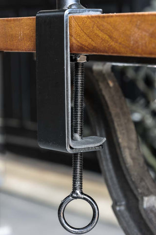 Angled image of the table clamp on the Extendable Up & Over Table Clamp