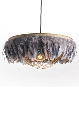 Image of the Juliette Fabulous Feather Chandelier Featuring Chains in Two Tone Grey on a white background