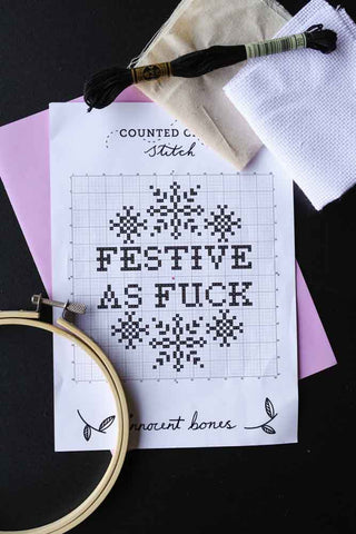 Image of the template for the Festive As Fuck Cross Stitch Kit