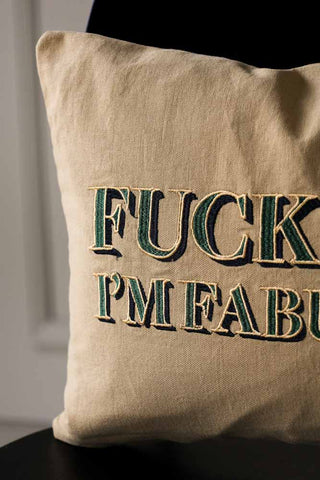 Image of the Fuck Off I'm Fabulous Embroidered Caramel Cushion