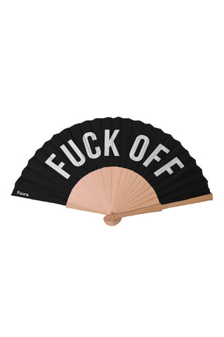 The Fuck Off Wooden Fan on a white background. 