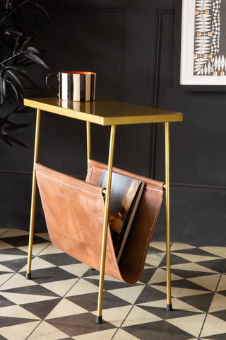 Lifestyle image of Gatsby Side Table with Leather Magazine Holder