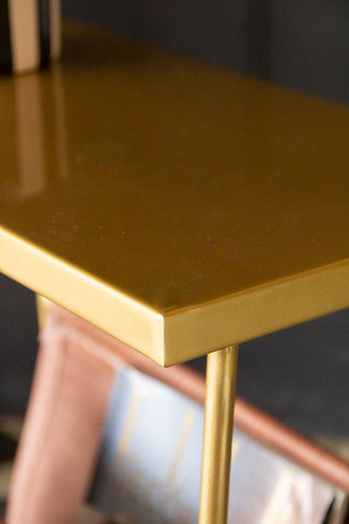 Detail image of the metal top on the Gatsby Side Table with Leather Magazine Holder