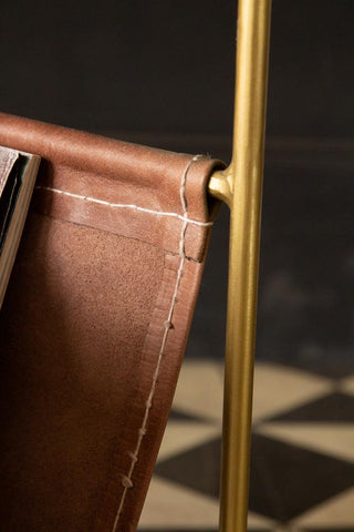 Detail image of the seams on the Gatsby Side Table with Leather Magazine Holder
