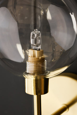 Close up Image of the finish for the Glass Globe & Brass Wall Light