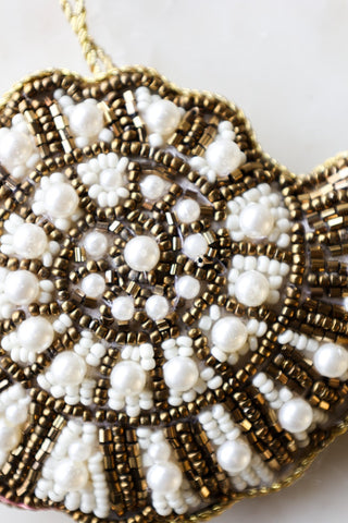 Close-up image of the Gold Beaded Shell Christmas Decoration