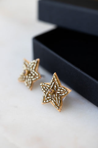 Detail image of the Gold Beaded Star Stud Earrings