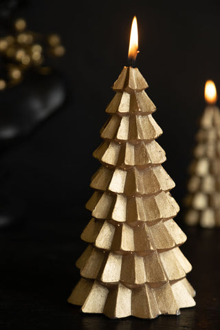 Lifestyle image of the Gold Christmas Tree Candle - Large