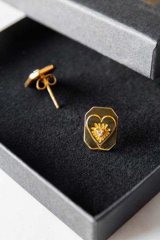 Detail image of the Gold Crystal Heart Stud Earrings
