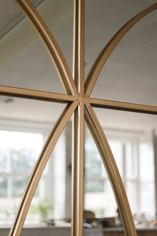 Image of the frame detail on the Gold Detailed Window Pane Indoor/Outdoor Mirror