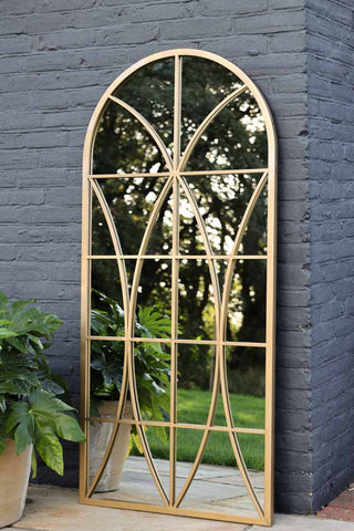Image of the Gold Detailed Window Pane Indoor/Outdoor Mirror outside