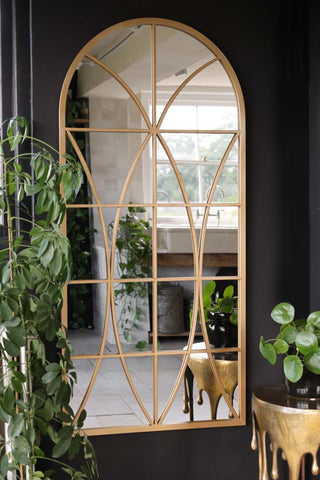 Image of the Gold Detailed Window Pane Indoor/Outdoor Mirror inside