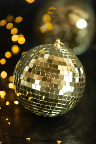 Close-up image of the Gold Disco Ball Bauble Christmas Tree Decoration