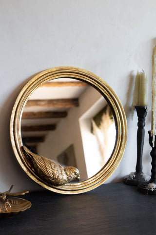 Image of the Gold Parrot Round Wall Mirror