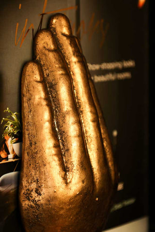 Close-up image of the Gold Holding Hands Bookends