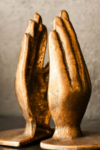 Detail image of the Gold Holding Hands Bookends