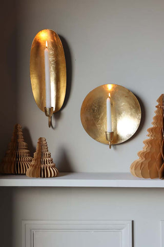Festive image of the Round and Oval Gold Leaf Candlestick Holder Wall Sconce