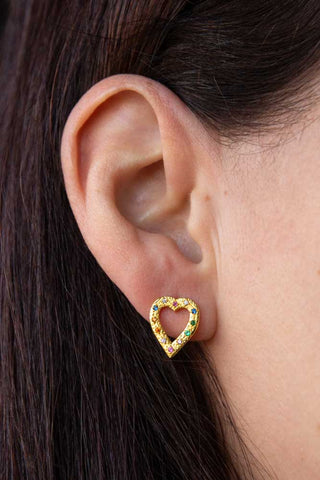 Image of the Gold Multicoloured Crystal Heart Stud Earrings