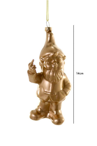 Dimension image of the Naughty Gold Gnome Christmas Tree Decoration