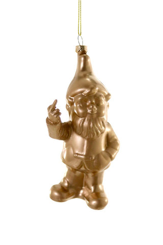 Image of the Naughty Gold Gnome Christmas Tree Decoration on a white background