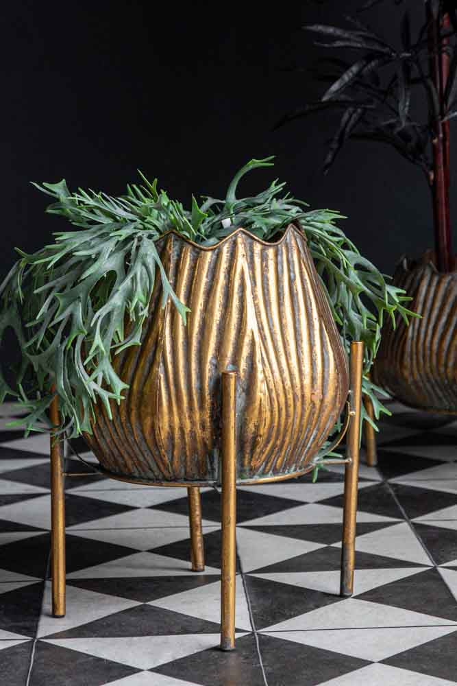 large gold indoor planter Gold Scallop Planter On Stand