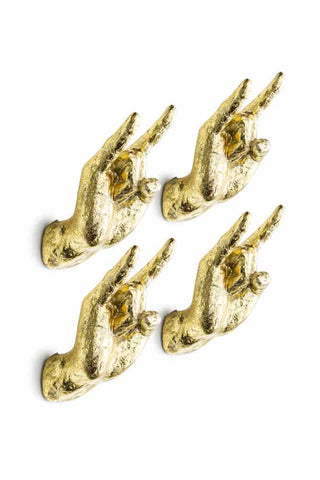 Image of the Gold Set of 4 Rock On Wall Hands on a white background