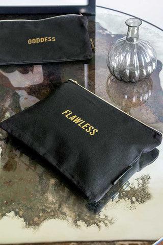 Lifestyle image of the Black Cotton Flawless Pouch Make Up Bag