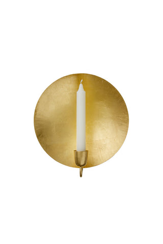 Image of the Round Gold Leaf Candlestick Holder Wall Sconce on white background