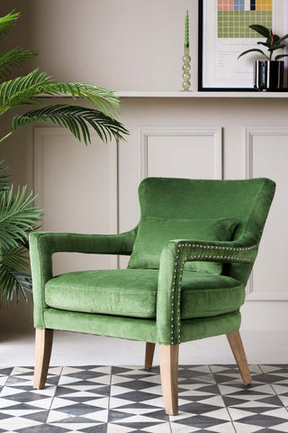 Lifestyle image of the Gorgeous Green Velvet Armchair