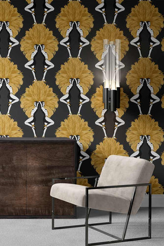 Lifestyle image of the Graduate Collection Showgirl Black & Gold Wallpaper