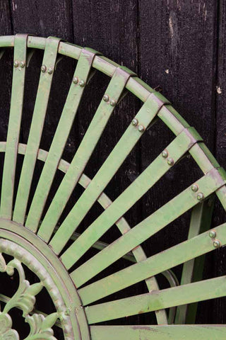 Close-up image of the build of the table from the Green Metal Garden Table & Chair Set