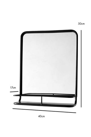 Image of the Gun Metal Mirror With Shelf on a white background with dimensions