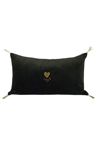 Image of the Heart Velvet Cushion In Forest Green on a white background