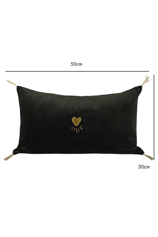 Dimension image of the Heart Velvet Cushion In Forest Green