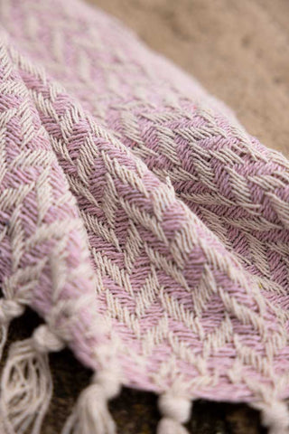 Close-up image of the Herringbone Pale Pink Cotton Throw