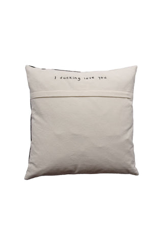 Image of the back of the I Fucking Love You Monochrome Cushion on a white background