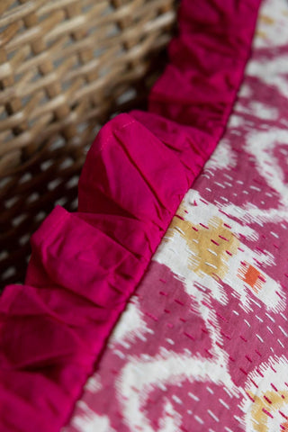 Detail image of the Fuchsia Ikat & Frill Cotton Cushion