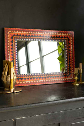 Image of the Hand-painted Zigzag Wooden Mirror