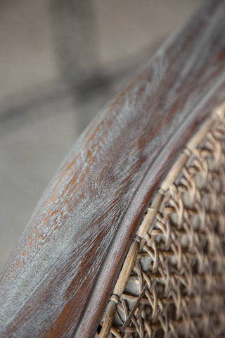 Close-up image of the wood detail on the King Size Roll Top Woven Cane Bed