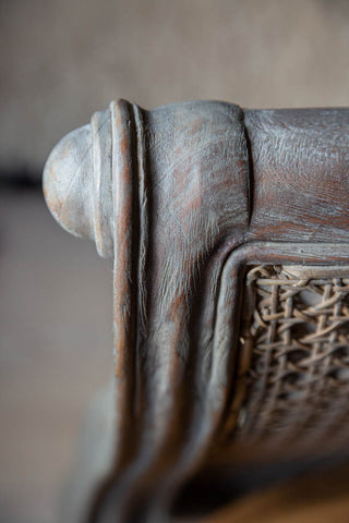 Close-up image of the end of the top of the King Size Roll Top Woven Cane Bed