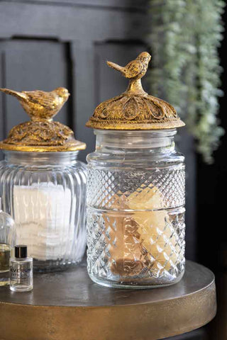 Detail image of the Tall Antique Bird Decorative Glass Jar