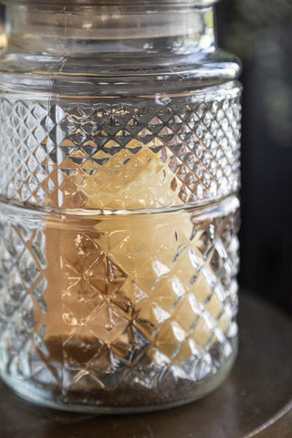 Close-up image of the Tall Antique Bird Decorative Glass Jar