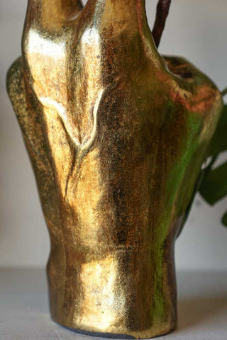 Detail image of the Large Antique Gold Peace Hand Ornament/Vase