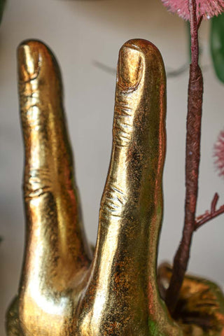 Image of the finish for the Large Antique Gold Peace Hand Ornament/Vase