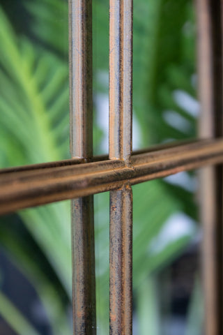 Close-up image of the framework on the Large Antique Metal Window Mirror With Opening Doors